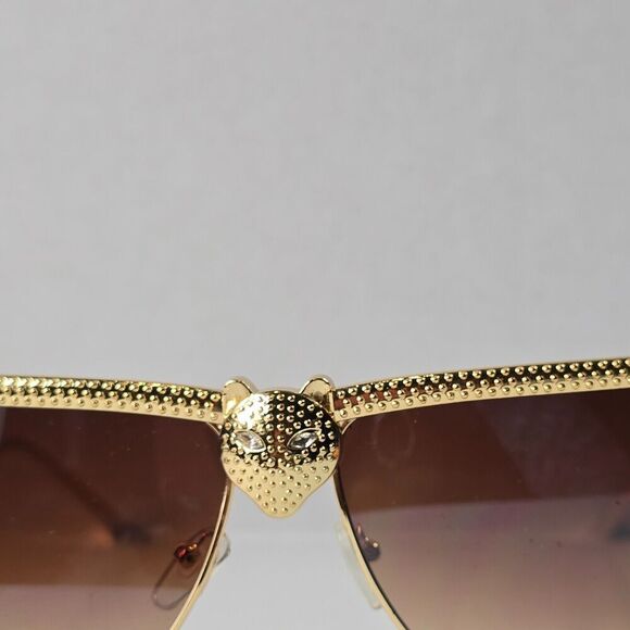 Rhinestone Cat Head Aviator Sunglasses Fashion Womens Gold  Brown Resort Glam - Picture 4 of 6